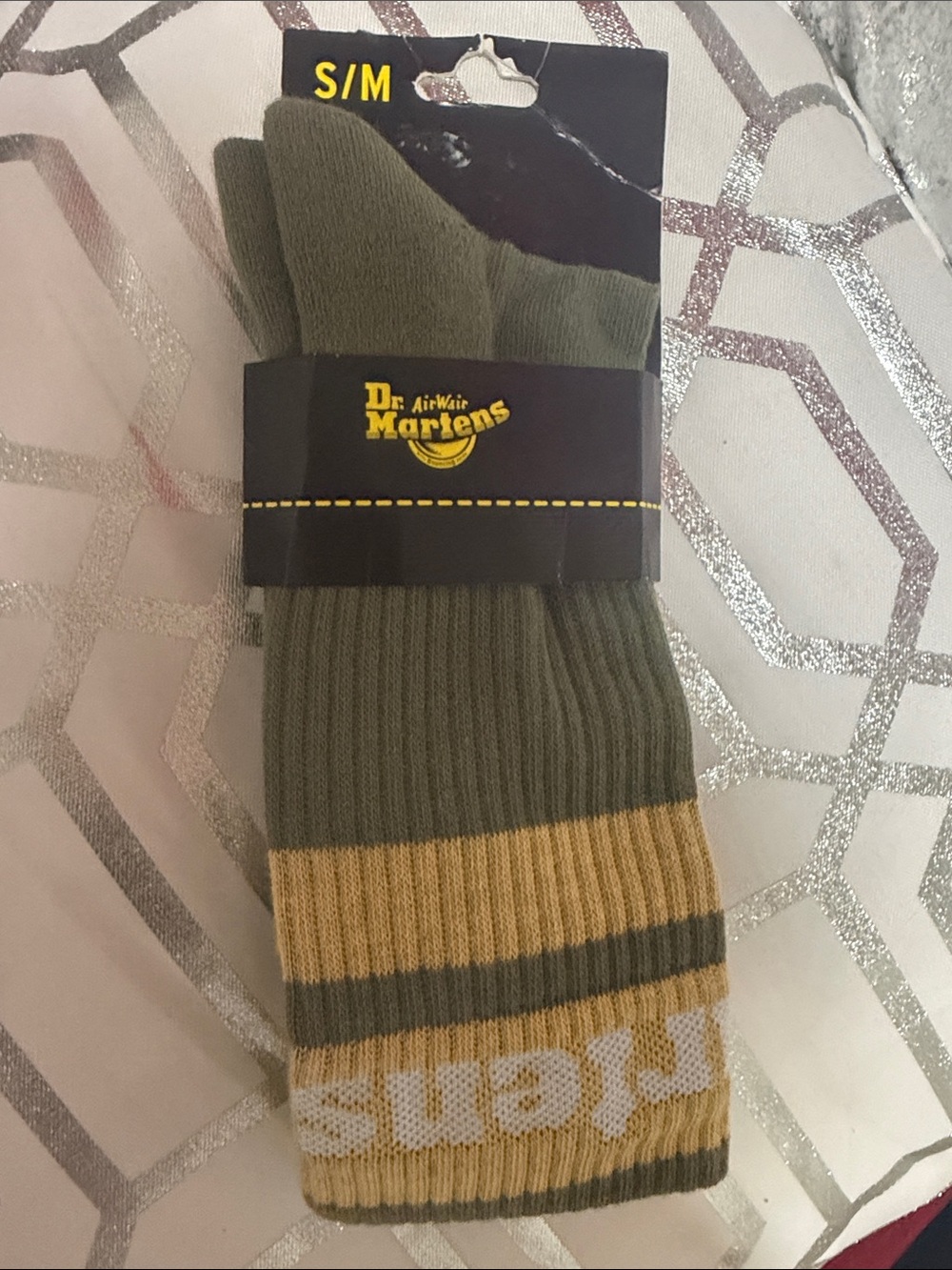 Dr. Martens Olive Green & Tan Ribbed Crew Socks S/M